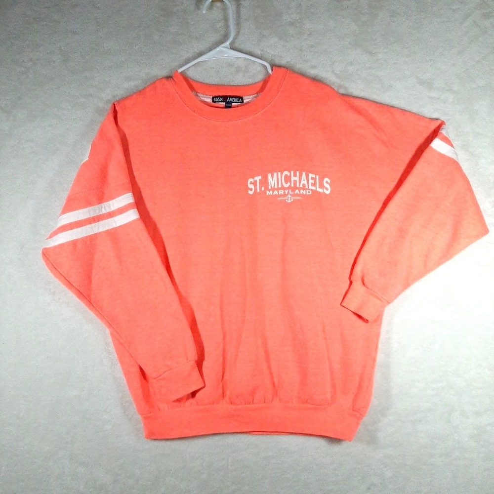 Basix of America St‎ Michaels Maryland Sweatshirt Neon Coral Orange Mens Large